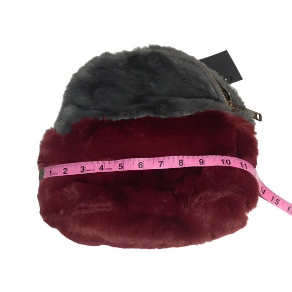 Faux Fur Backpack Gray Burgundy Travel School Vacation Academia Fuzzy - Picture 6 of 13